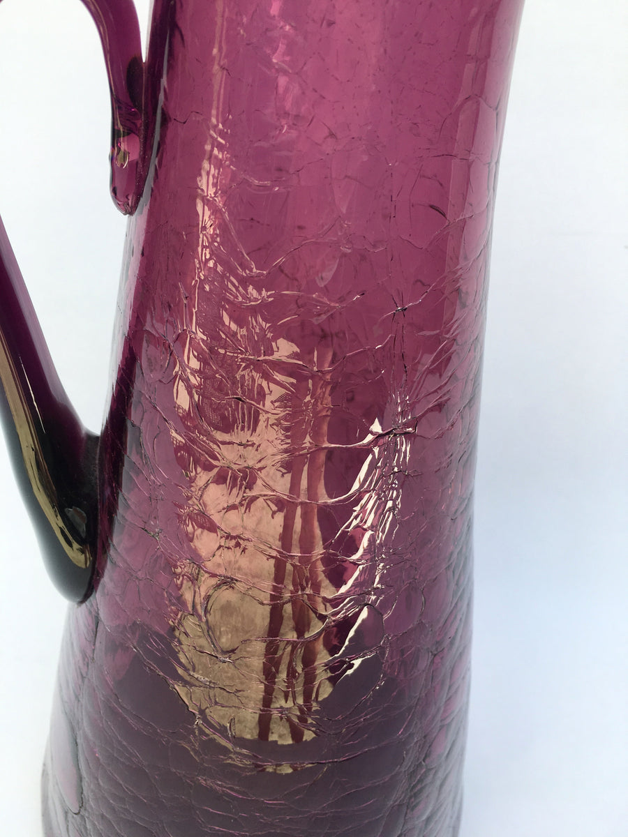 Vintage Blenko Crackle Glass with Amethyst Extended Handles 442p Pitcher with (2) 442g outlet Glasses