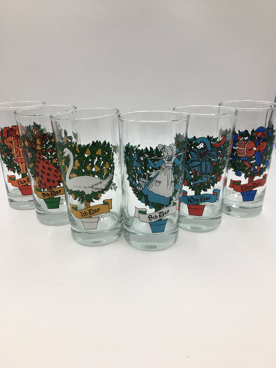 COMPLETE SET 12 Days of Christmas Glasses by American Glass