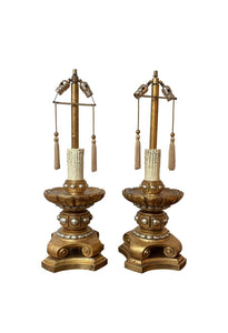 Vintage Hollywood Regency Rubbed Gold Lamps - a pair