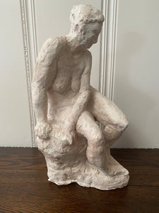 Seated Nude Woman Figure in Plaster