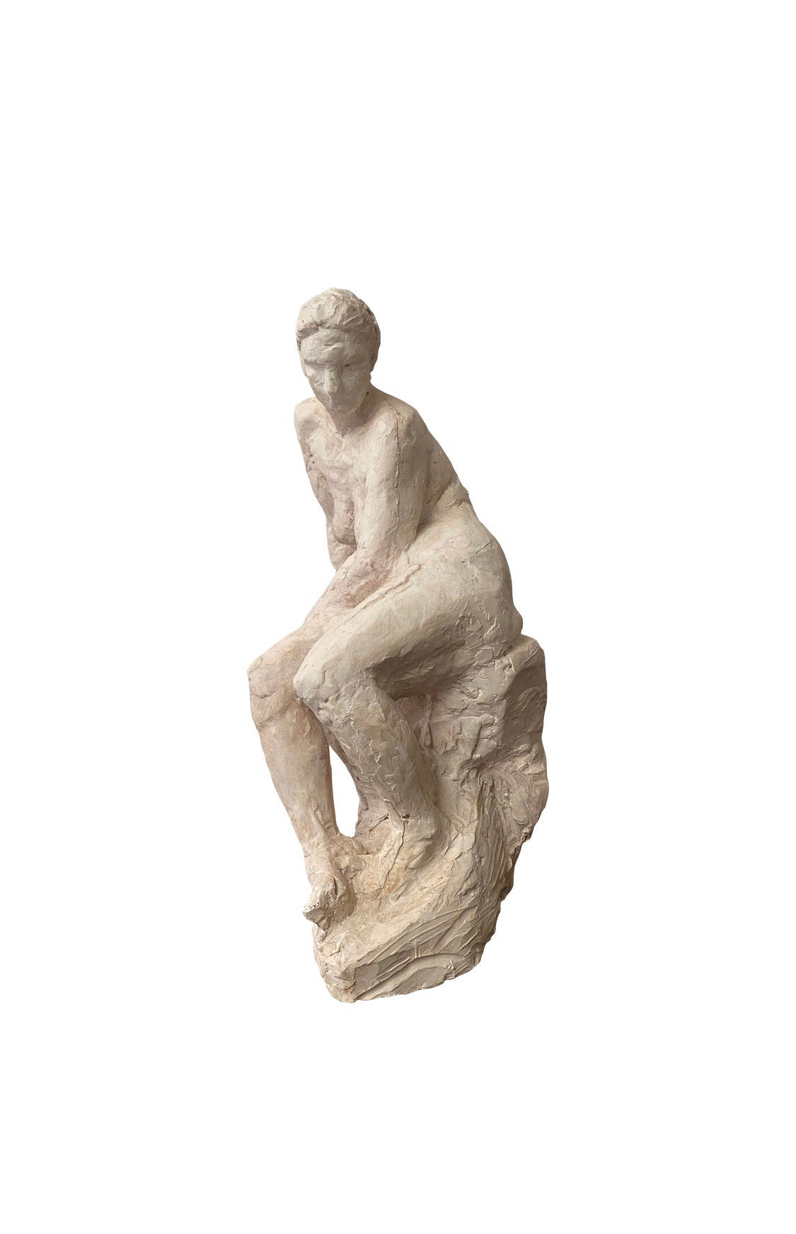 Seated Nude Woman Figure in Plaster
