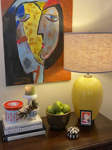 Mid Century Modern Yellow Glass Table Lamp