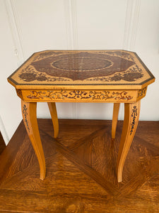 Vintage Italian Small Inlaid Side Table with Jewelry Compartment and Music Box