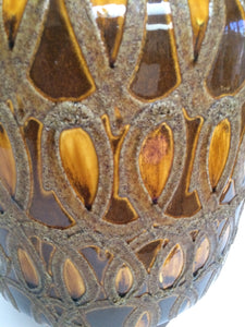 Mid Century Brown & Gold Ceramic Lamp on Wood tone Base