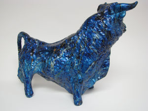 Mid century Vintage Blue Ceramic Bull in the Style of Royal Haeger