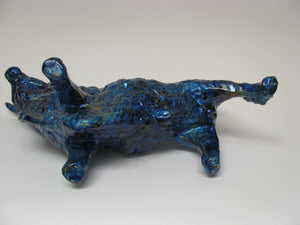 Mid century Vintage Blue Ceramic Bull in the Style of Royal Haeger