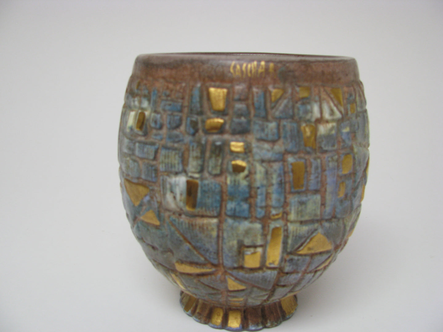 Sascha Brastoff Mosaic Ceramic Egg Shaped Planter Bowl