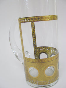 Large Mid Century West Virginia Glass 22kt Gold Crackles and Circles Cocktail Pitcher