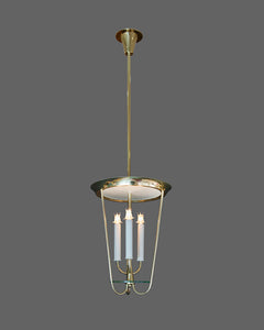 1950s Fontana Arte Style Lantern Pendant in Brass and Glass