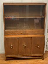 American of Martinsville Walnut Hutch With Brass Pulls Attributed to Merton Gershun