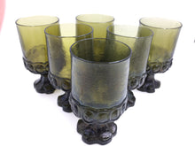 Mid Century Tiffin Franciscan Madeira Lead Crystal Olive Green Stemmed Juice Glasses/Wine Goblets