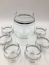 Mid-Century Silver Band Cocktail Pitcher Set with 6 Glasses
