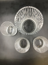 Etched Cut Crystal Ice Bowl Bucket & Set of 3 Rocks Glasses Signed by Salviati