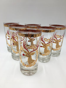 RARE Culver Signed Rudolph the Red-Nose Reindeer Highball Glasses Set of Six