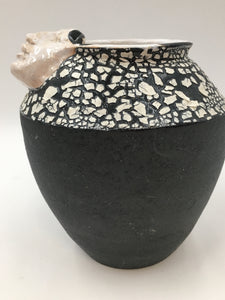 Black and White Sculpted Face Vase by Joyce Schleiniger