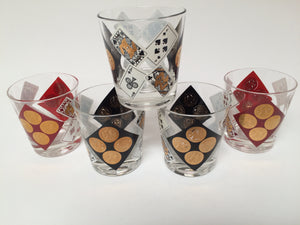 Vintage Playing Card & Coin Rocks Glasses in Red, Black & 22k Gold