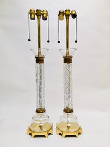 Hollywood Regency Cut Crystal and Brass Table Lamps by Marbro - A Pair