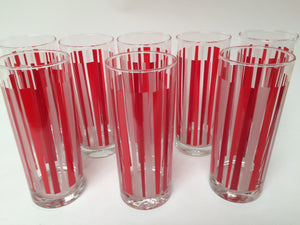 Set of 8 Red and Frosted White Tom Collins Highball