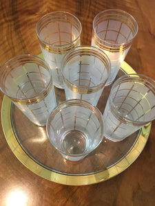 Mid Century Culver Frosted Highball Cocktail Glass Set
