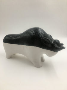 Modern Ceramic Black and White Bull