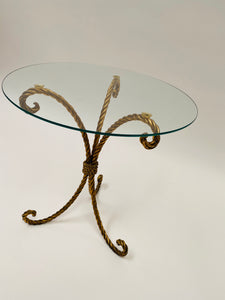 Hollywood Regency Italian Gilt Metal Rope Accent Table