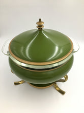 Atomic Enamel Anchor Hocking Mid Century Chafing Dish with 2 Qt. Fire King Casserole Dish