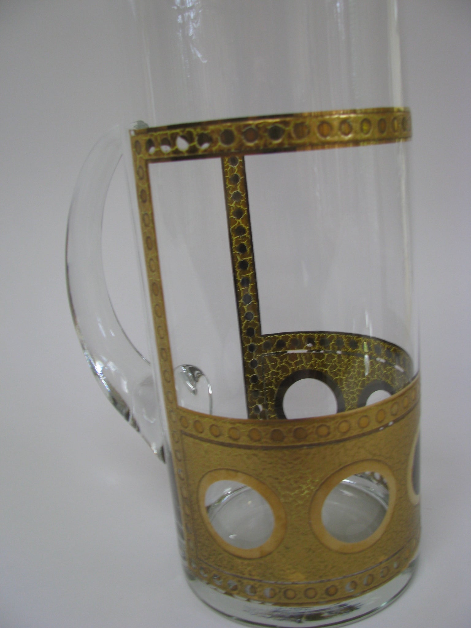 Mid Century Glasses Barware 4 Tumblers Gold and Teal Circles