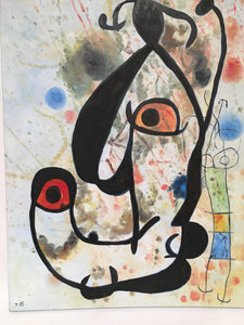Surrealist Painting on Canvas Signed JB after Joan Miro