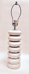 Mid-Century Modern White Stacked Glass Table Lamp with Silver Banding