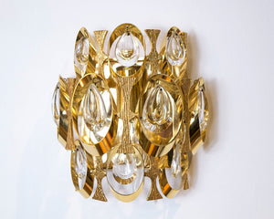 Sciolari Crystal and Gold Plated Brass Sculptural Wall Sconce