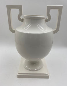 Fitz and Floyd White Urn Vases with Handles - A Pair