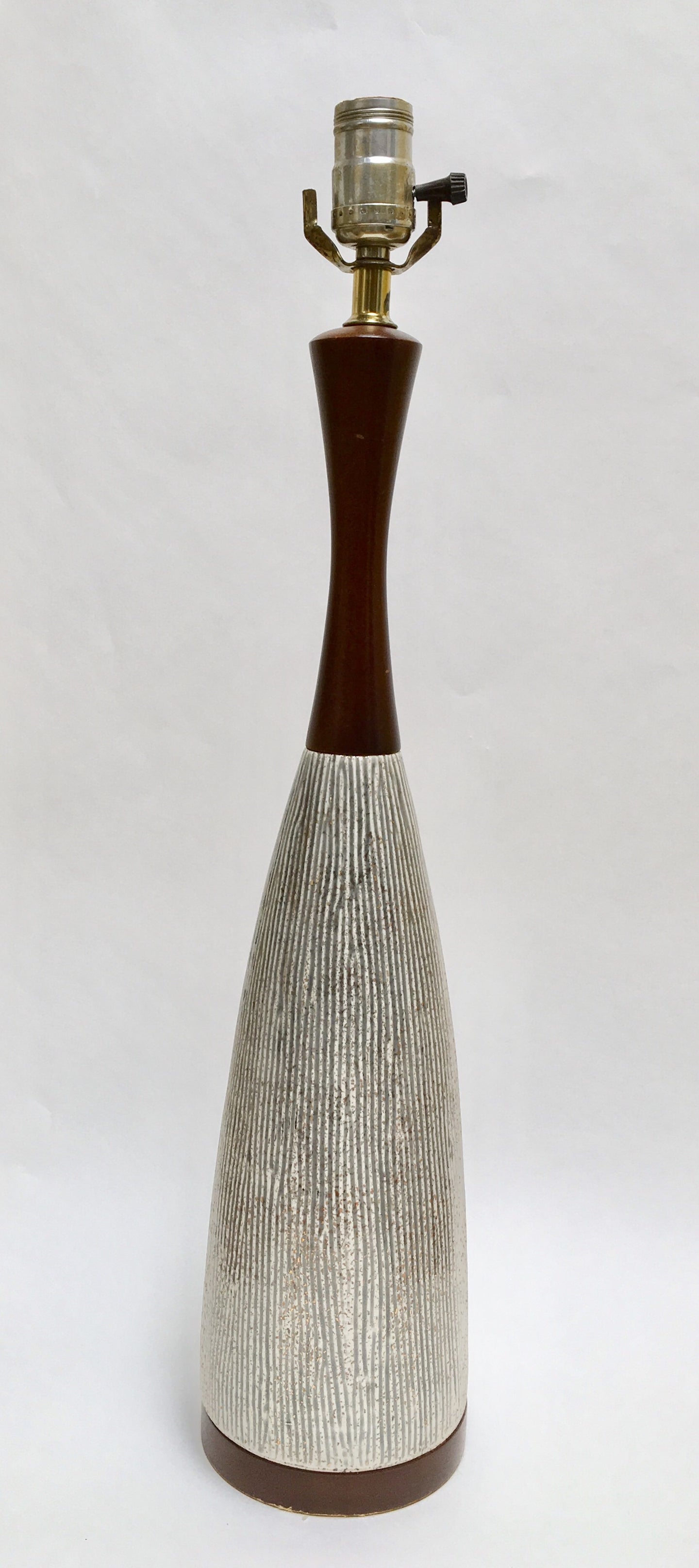 Mid Century Modern Tapered Wooden and Ceramic Table Lamp