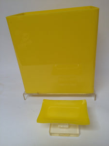 Mid Century Yellow and Clear Lucite Wastebasket & Soap Dish Set