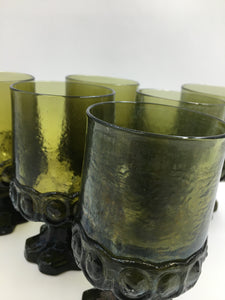 Mid Century Tiffin Franciscan Madeira Lead Crystal Olive Green Stemmed Juice Glasses/Wine Goblets