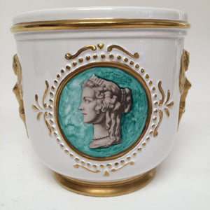 Ugo Zaccagnini Ceramic Plante Cachepot in Neoclassical Hollywood Regency with Gold Accents