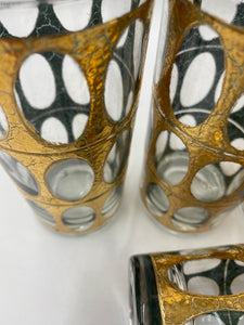 Mid Century Vintage Culver Pisa Crackled 22k Gold Highballs - Set of 5