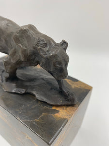 Bronze Jaguar Big Cat Cougar Marble Statue Bookend