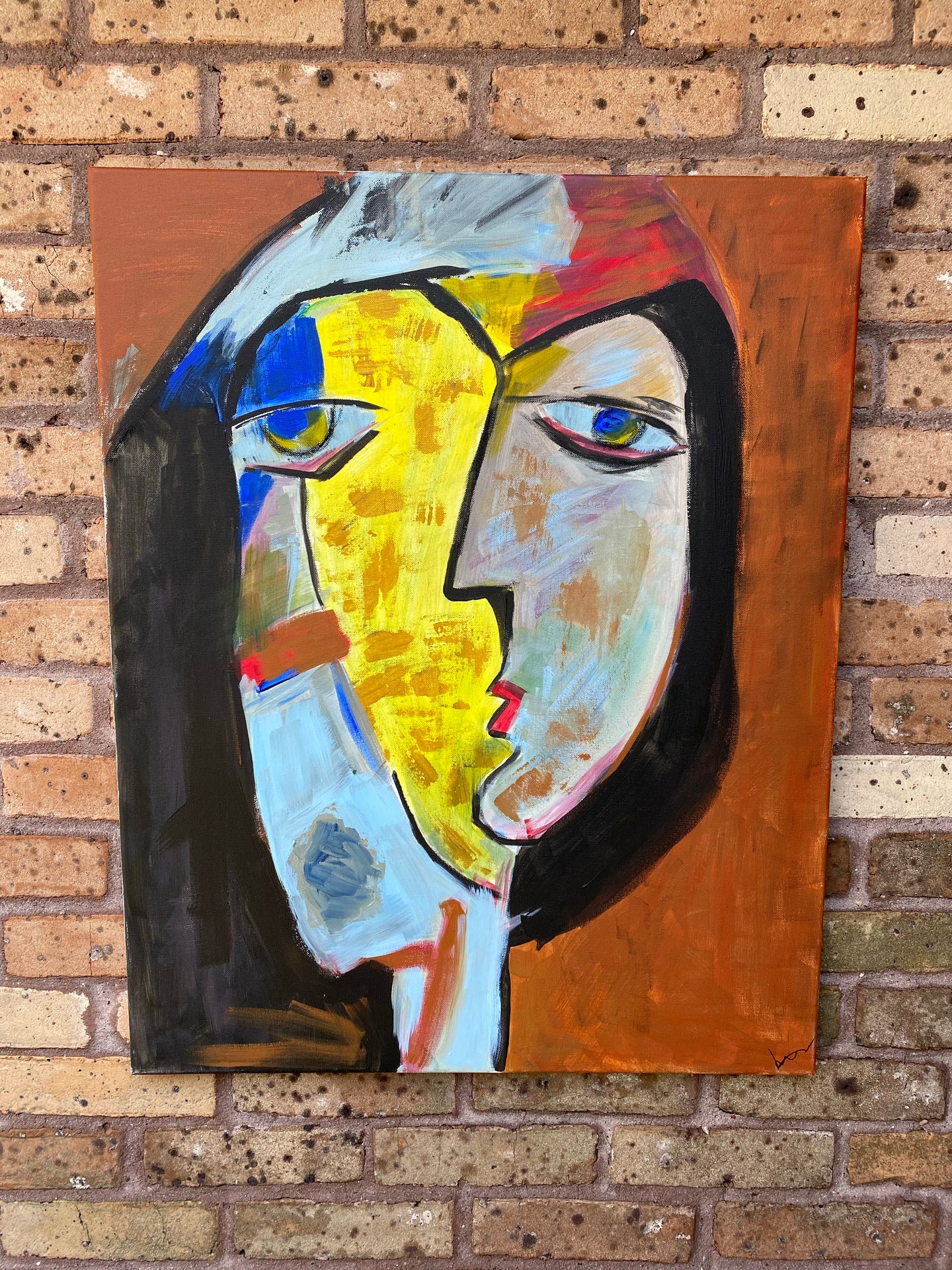 Original Cubist Style Painting on Canvas