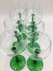 French Wine Sherry Set of Eight Green Stem Glasses