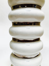Mid-Century Modern White Stacked Glass Table Lamp with Silver Banding