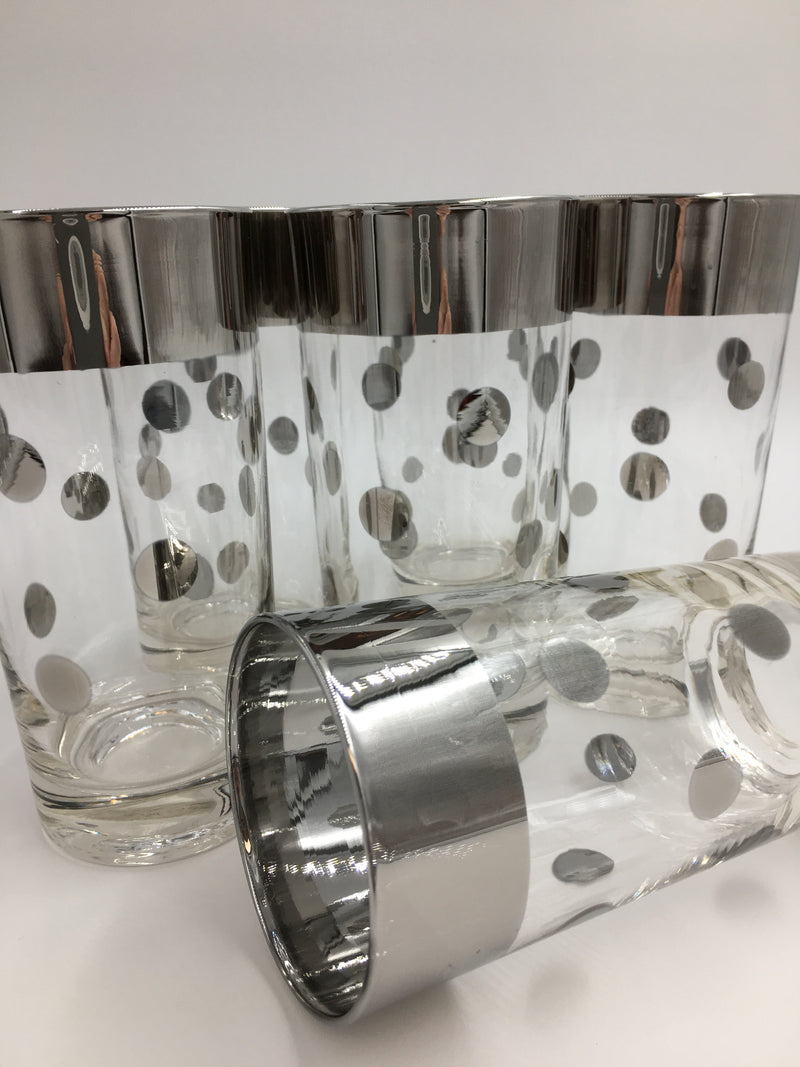 Silver Polka Dot Cocktail Glasses - Mid retailer Century barware made by Metalyte