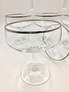 Mid Century Silver Rimmed Champagne Coupes - Set of 7