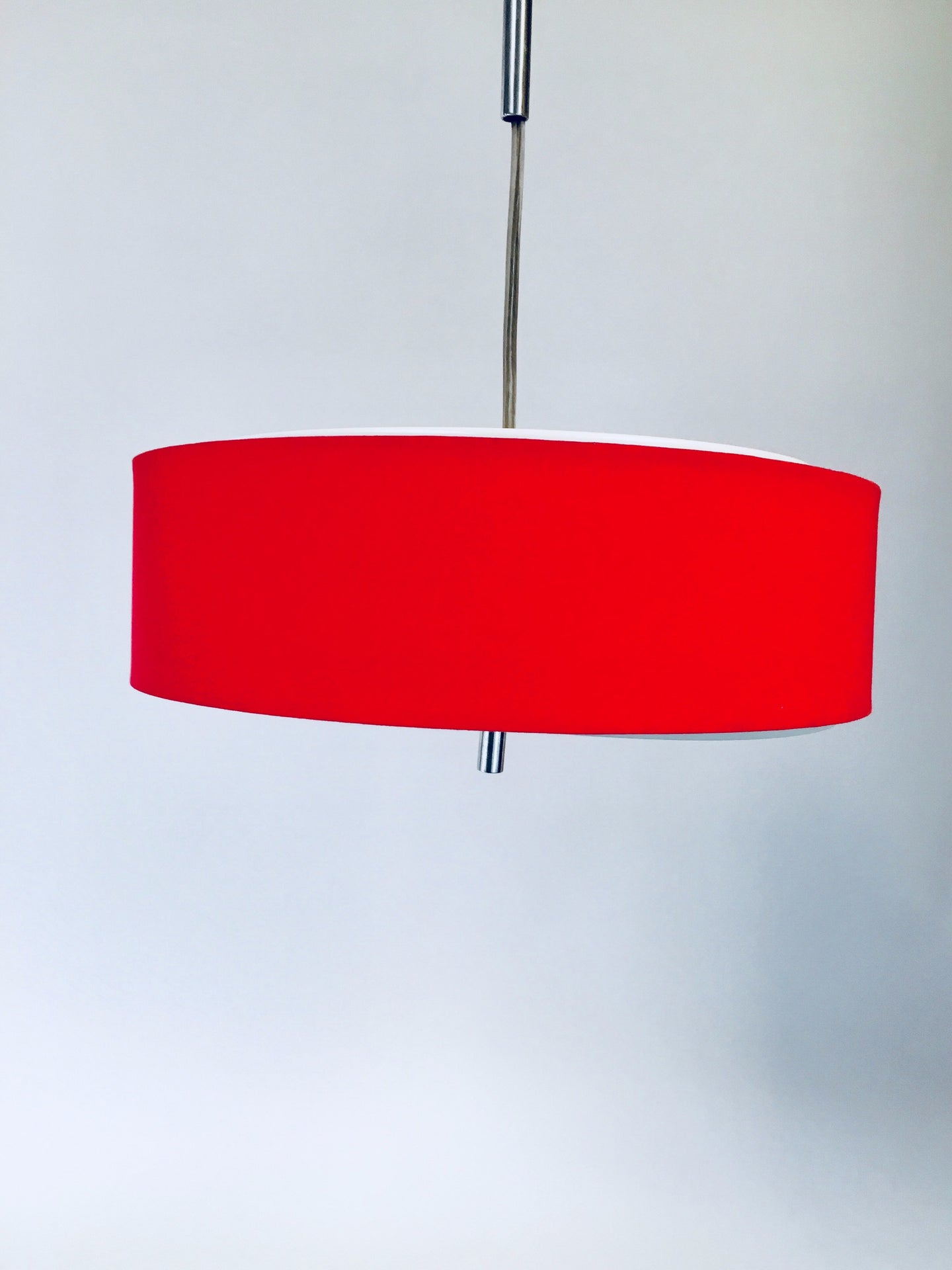 Red Silk Textured Drum Pendant Hanging Light