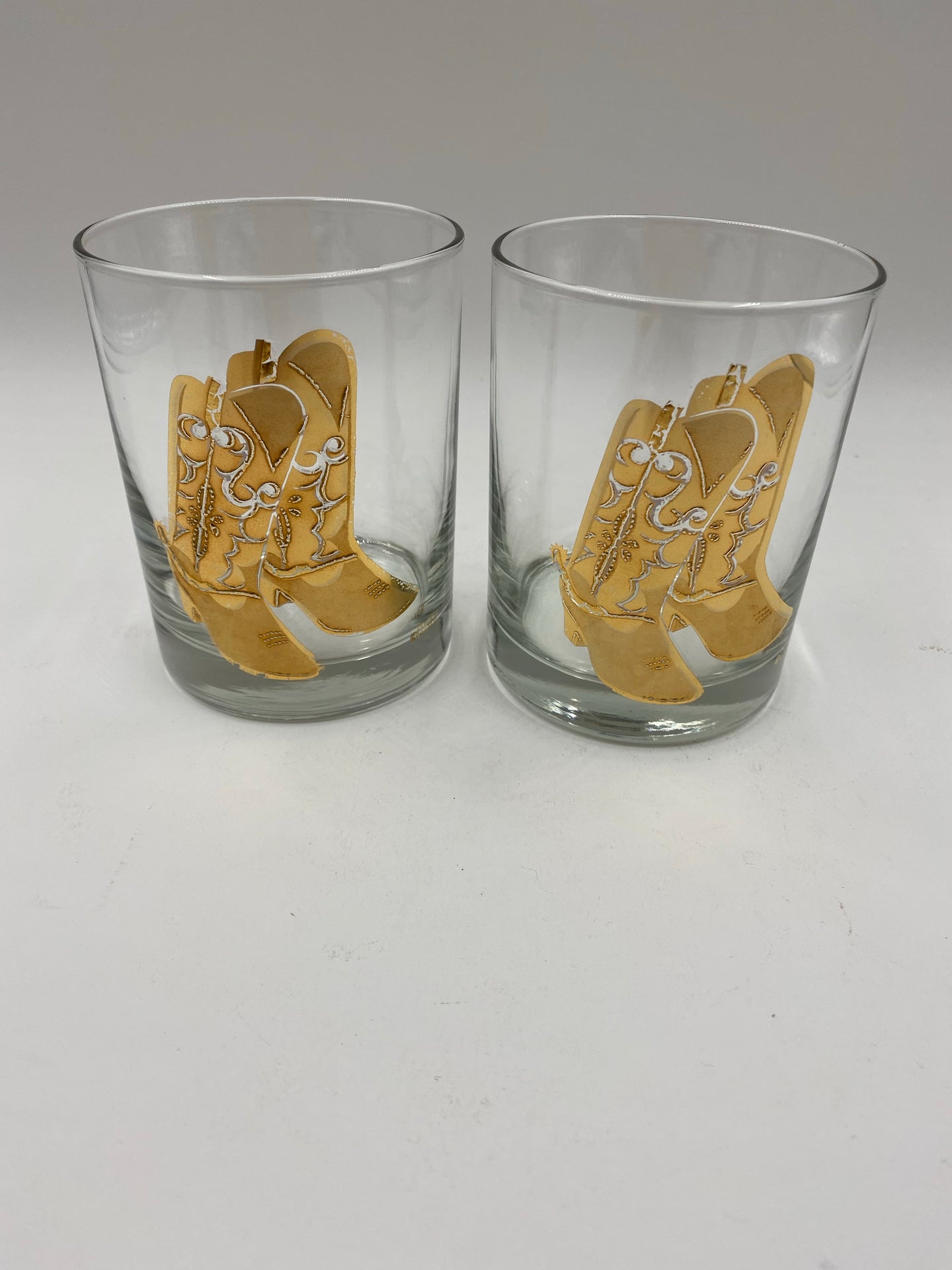 Vintage Culver 22k Gold Cowboy Boot Double Old Fashioned Glasses -A Pair