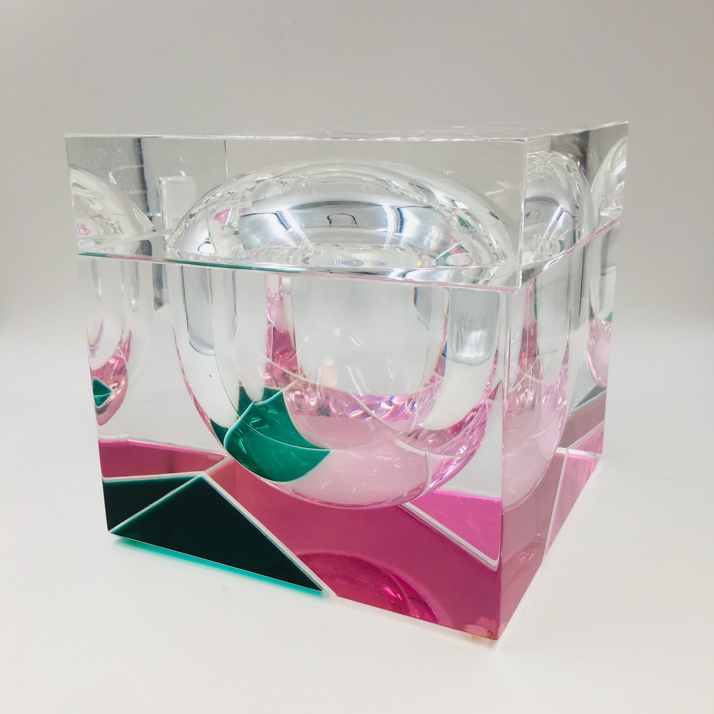 Italian Neon Pink and Green Lucite Ice Bucket by Alessandro Albrizzi