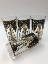Vintage Set of 4 Highball Glasses with a Depiction of a Well Blowout