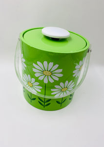 Mid Century Modern Lime Green Ice Bucket with Daisies by Culver