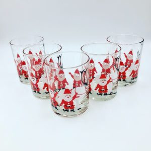 Mid Century Georges Briard Santa & Reindeer Double Old Fashioned Glasses Set of 5