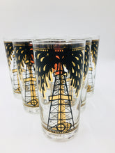 Vintage Set of 6 Highball Glasses with a Well Blowout Depiction