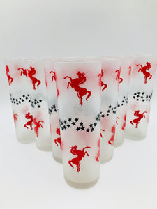 Libbey Red Horses and Black Stars Tom Collins Set of 7